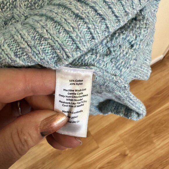 Talbots XL Blue Cable Knit Sweater Womens Pullover Aqua Blue Fishermans - Picture 3 of 7